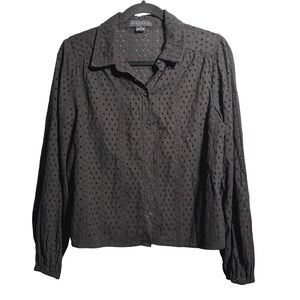 Sanctuary Black Eyelet Cotton Button Up Top Long Sleeve M Dark Cottage Core Goth